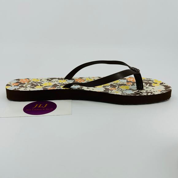 Tory Burch Women's Soho Reverie Walnut Brown Floral Flat Flip Flops 81071 Size 8 - Picture 10 of 14
